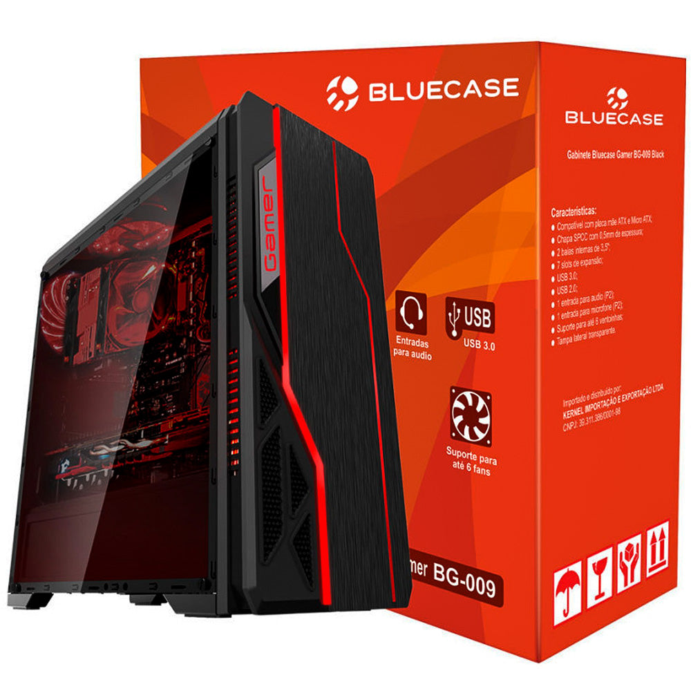 Gabinete Gamer BG-009 Preto Bluecase - Sem Fonte / Usb 3.0