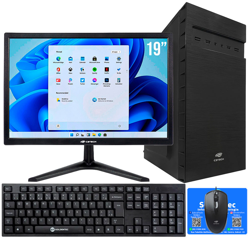 Computador Core i5 7400, RAM 16GB, 480 GB SSD, H110, Windows 10, Com Monitor 19, Teclado e Mouse, MousePad Brinde