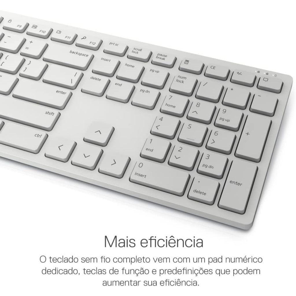 Kit Teclado e Mouse Sem Fio Dell Pro, KB3121Wt, ABNT2, Até 4.000 DPI, Bluetooth 2.4GHz, Branco