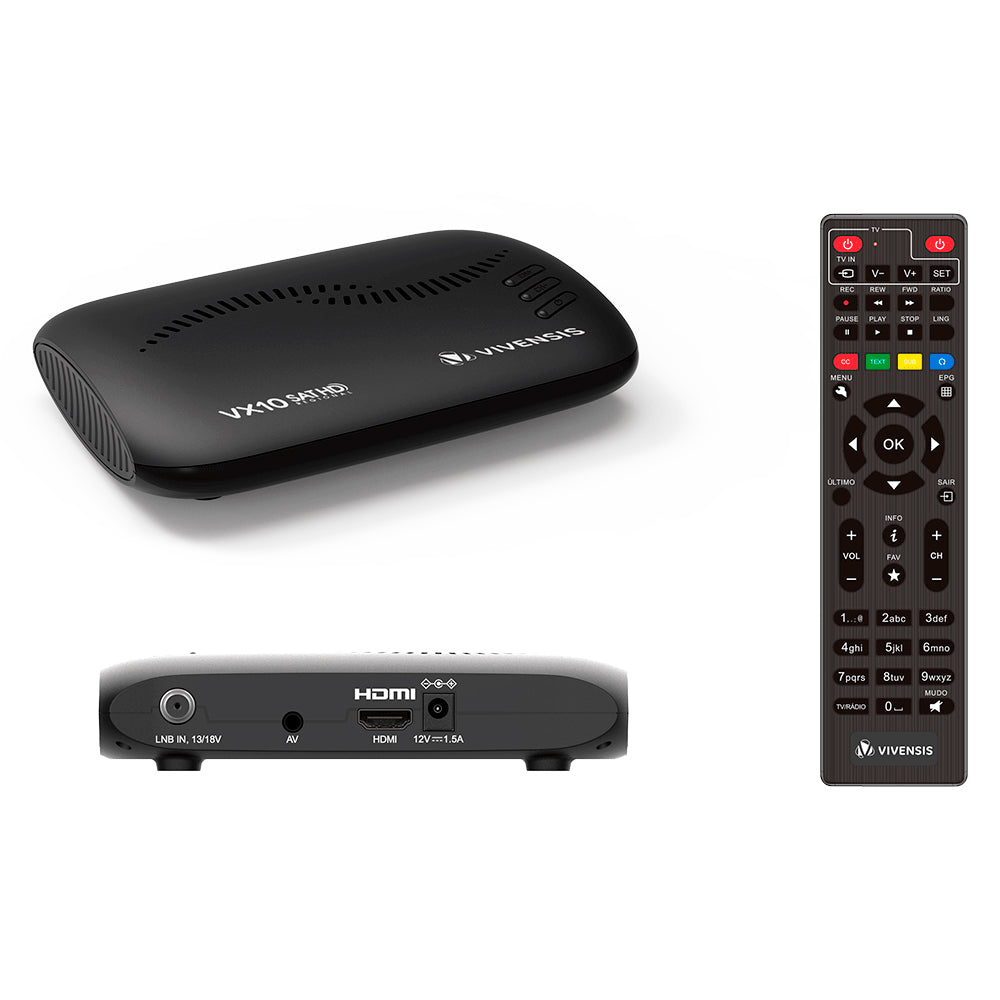 Receptor de TV Digital Vivensis, Full HD, Smart Via Satelite, VX10, Bivolt, Preto