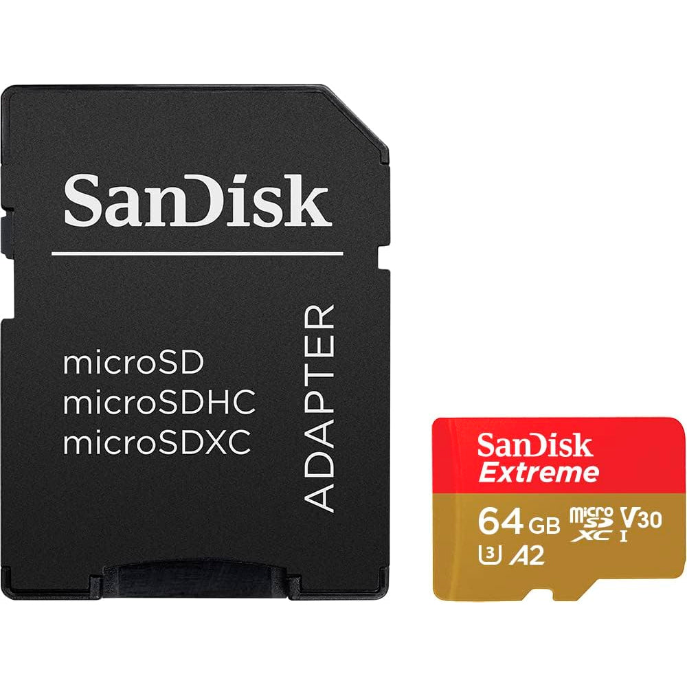 Cartão Micro SD SanDisk Extreme 64GB U3 V30 A2 com Adaptador SD 170MB/s - SDSQXAH-064G-GN6MA