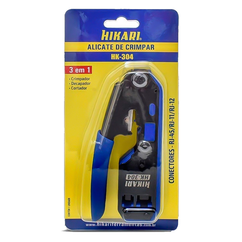 Alicate de Crimpar Rede RJ11 - RJ12 - RJ45 - Crimpa / Decapa / Corta - Hikari HK-304