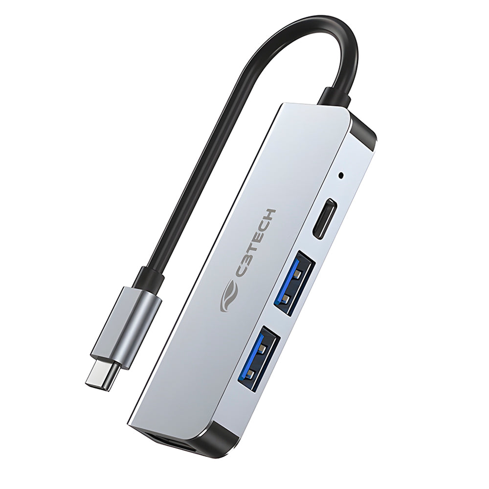 HUB USB Com Saída HDMI 4K, 2 Saídas USB e 1 Saída USB-C, C3Tech, HU-D50GY - Cinza