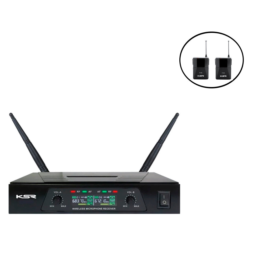 Kit Microfone Headset Sem Fio KSR KT02h + Receptor UHF Com 2 Antenas Com 2 Headset Kt3a e Transmissores