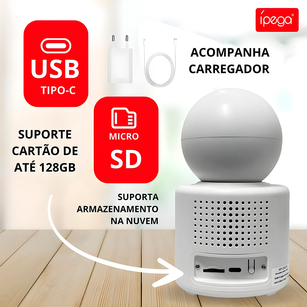 Camera IP, Bidirecional Para Video Conferencia e Baba Eletrônica Com Microfone e Detecção Ativa -Ipega KP-CA204