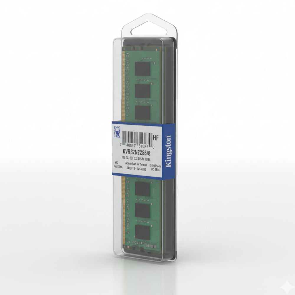 Memória RAM Desktop Kingston 8GB DDR4 3200MHz, PC4-25600, CL22 1.2V, UDIMM, 288-Pin, KVR32N22S6/8