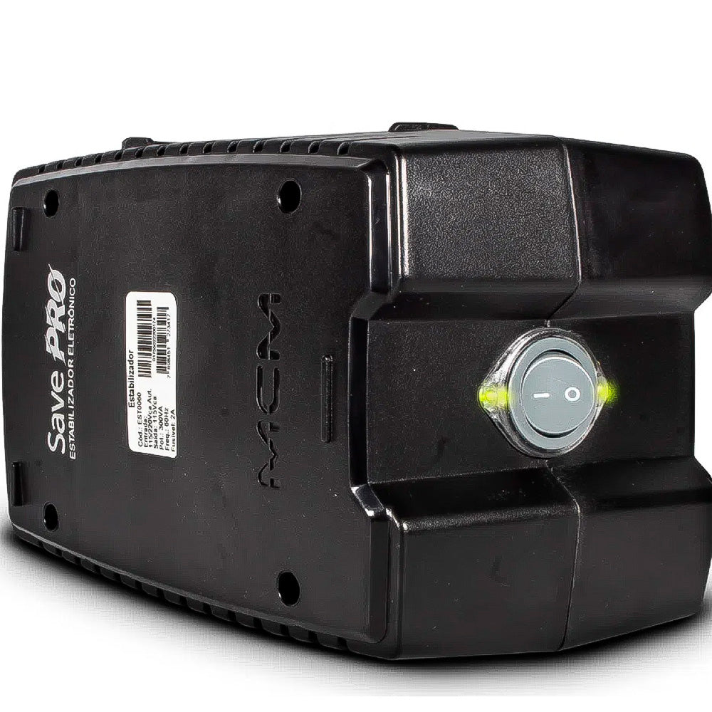 Estabilizador 300VA MCM Save Pro Bivolt/115V, Com 4 Tomadas - Preto