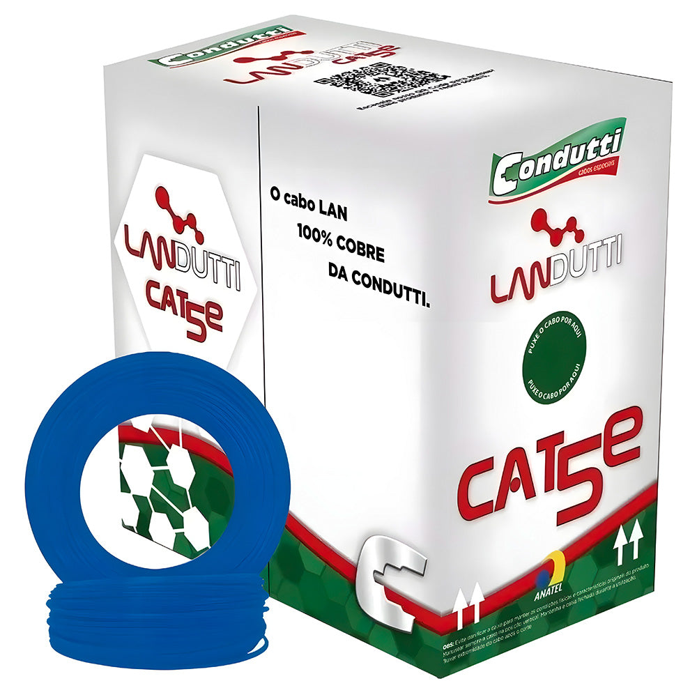 Caixa de Cabo de Rede Landutti UPT Cat5E 100% Cobre, 305 Metros, Condutti, Azul
