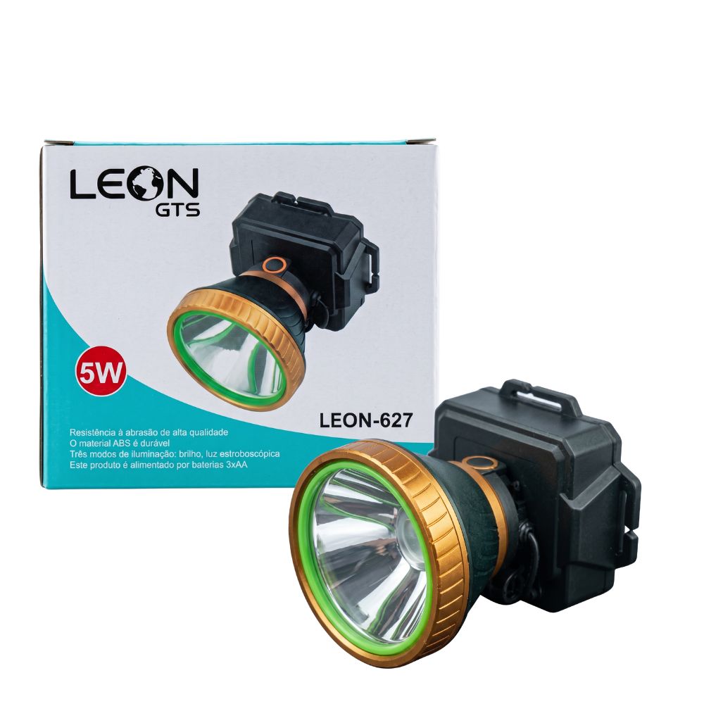 Lanterna de Cabeça LED 5W Leon LEON-627 GTS 3 Modos com Alimentação 3 Pilhas AA