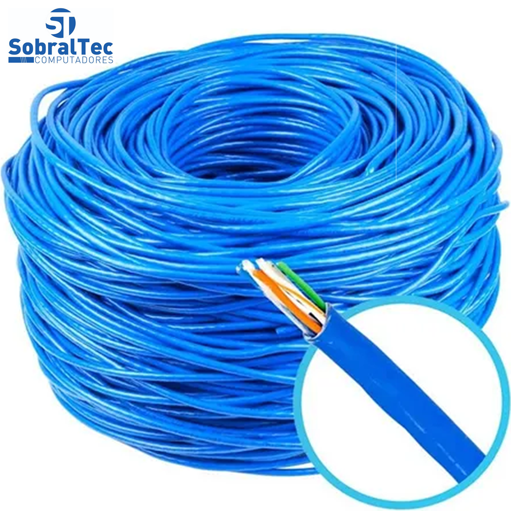 Caixa de Cabo Rede 23AWG Cat.6 4 Pares UTP/CFTV MK2 V06 Tecno 1000Mbps Azul