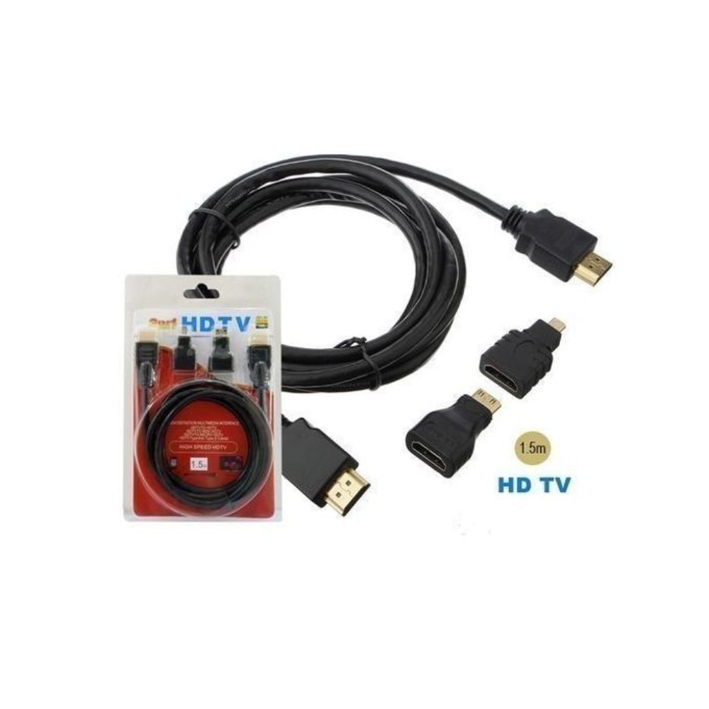 Kit Cabo HDMI 3 Em 1 HDTV Adaptadores Mini E Micro HDMI Cabo De 1,5M