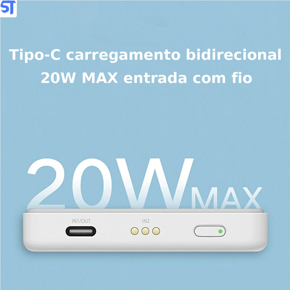 Caregador Magnético Xiaomi S/ Fio 5000mah  iphone 12, 13. 14 - Branco