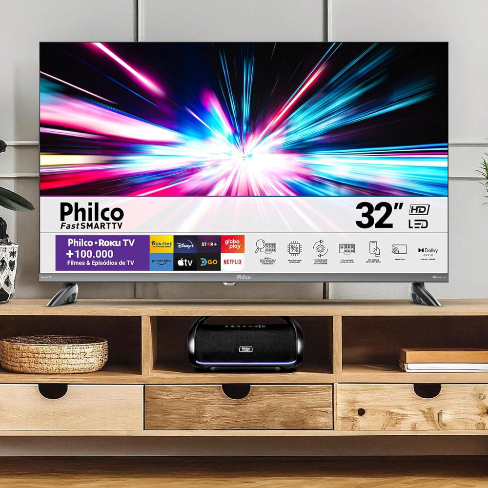 Smart TV 32" Philco Roku P32CRA HD Wi-Fi Dual Band Dolby Audio Borda Infinita