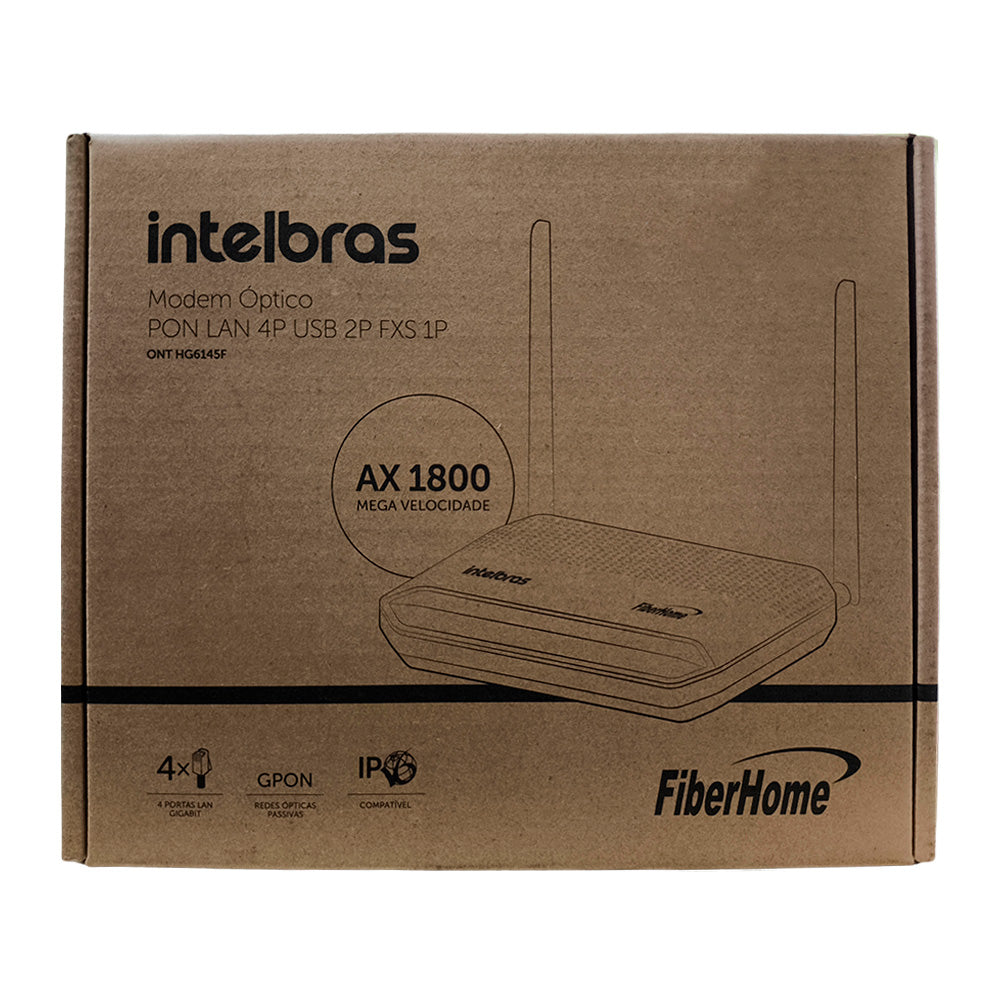 Roteador Modem Óptico Wireless ONT HG6145F Intelbras, FiberHome, 4 Portas Gigabit Ethernet, AX1800 Wi-Fi 6, 1200 Mbps