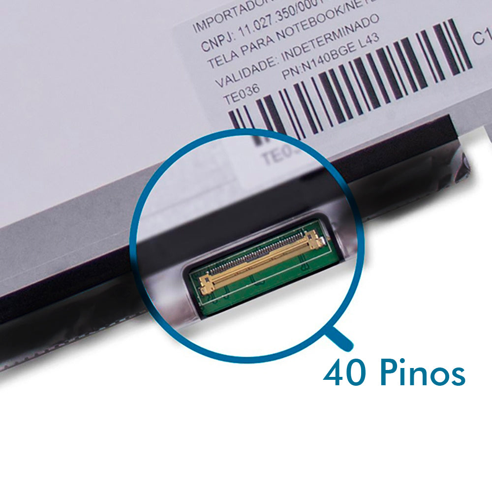Tela Para Notebook LED Slim 14 Polegadas 40 Pinos Up/Dw Full HD N140Bge-L41