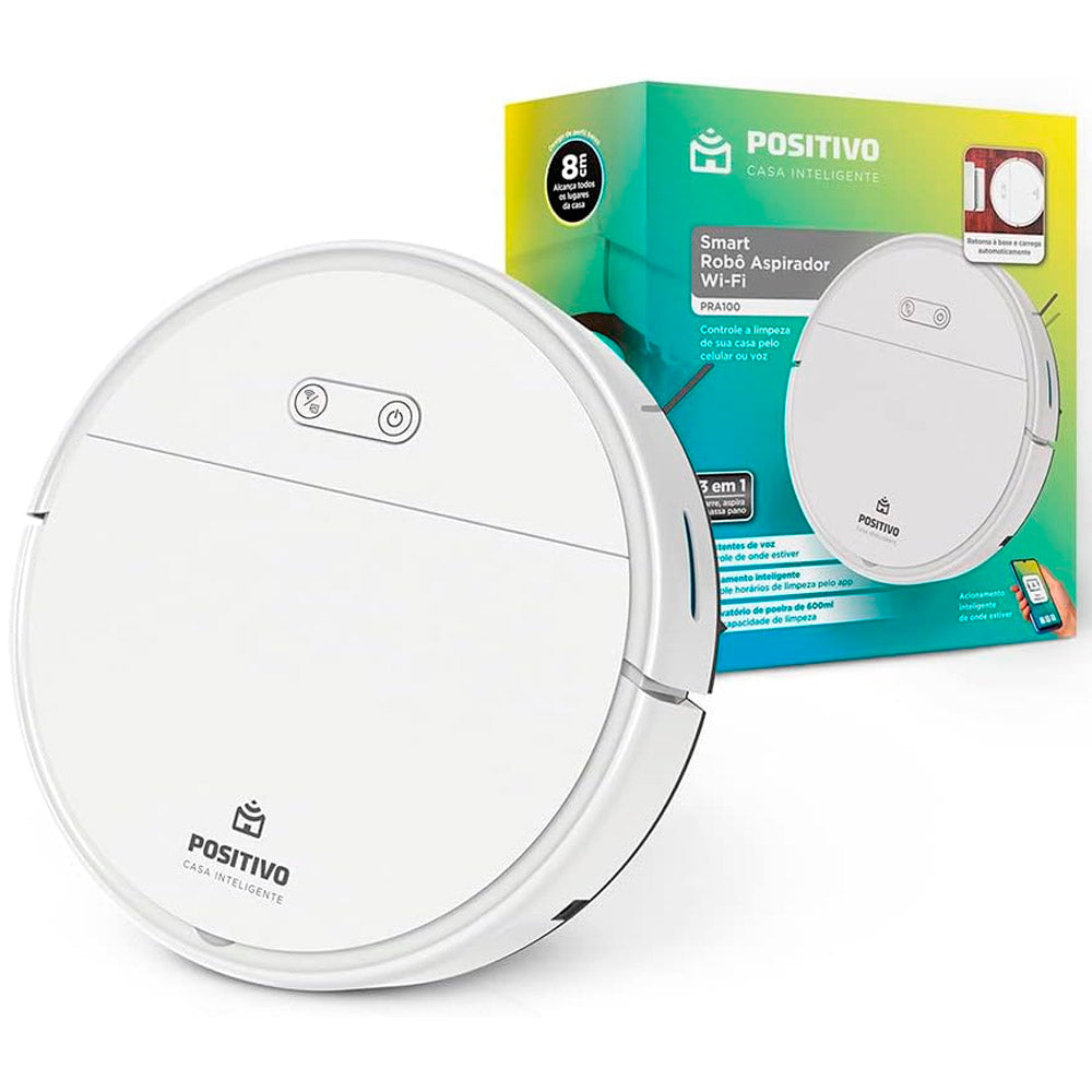Smart Robô Aspirador Wi-Fi PRA100 Positivo, 3 em 1, Com Alexa, Bivolt
