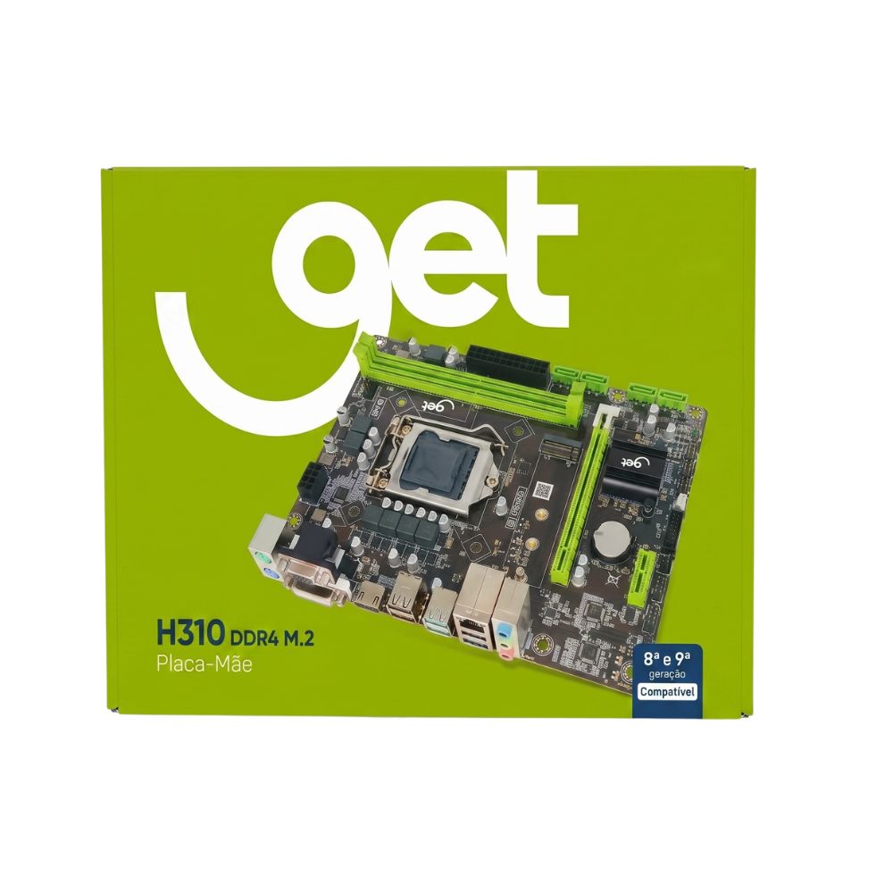 Placa-Mãe Get H310M DDR4 M2 LGA 1151, Suporte Intel 8° a 9° Geração, SATA, NVMe, HDMI, USB 3.0, Micro ATX