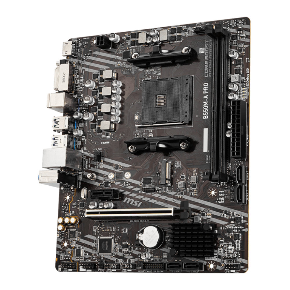 Placa Mãe MSI B550M-A PRO AMD AM4 mATX DDR4 Chipset B550 Gigabit LAN, M.2 PCIe 4.0 SATA 6Gb/s, HDMI 2.1, DVI-D, USB 3.2