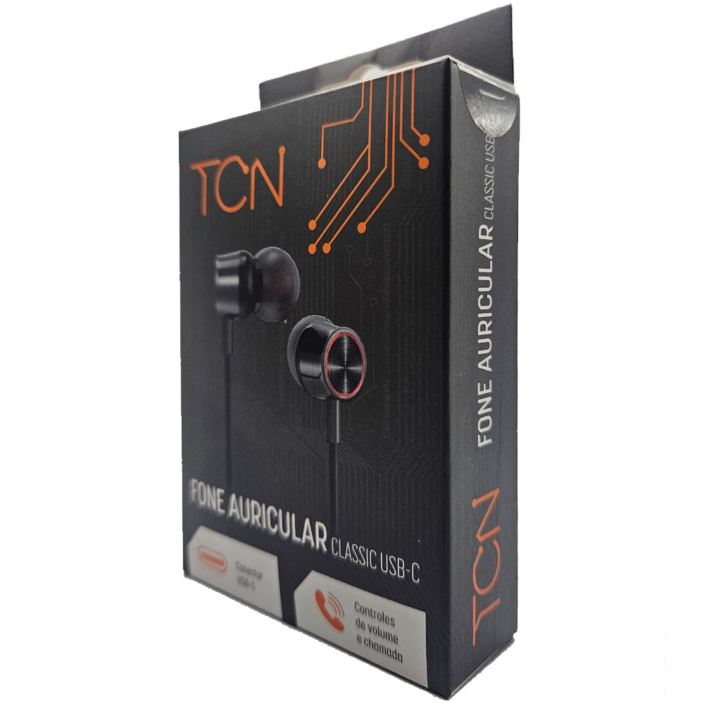 Fone de Ouvido Estéreo com Microfone, Conector USB-C, Acabamento em Alúminio, Cabo 1,2m, TCN Classic - Preto