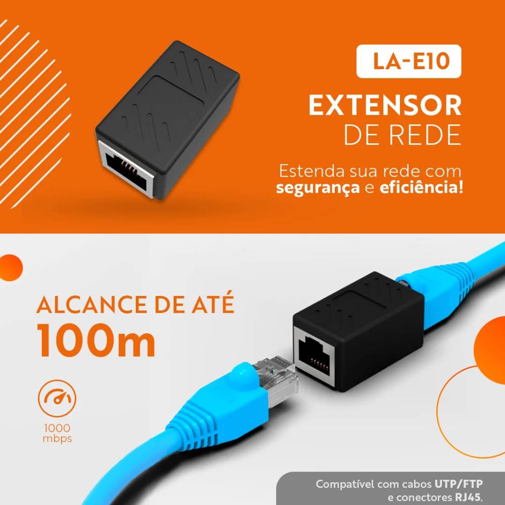 Conector Emenda Extensor Cabo De Rede Rj45 LA-E10 Pluscable