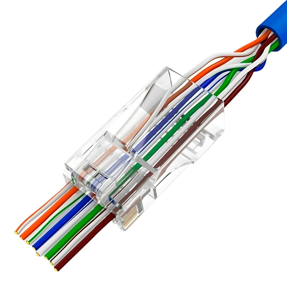 Conector Cristal RJ45 Cat5e/Cat6e EZ Exbom Vazado, CONT-RJ45V1K, 8P8C - Pacote com 100 Unidades
