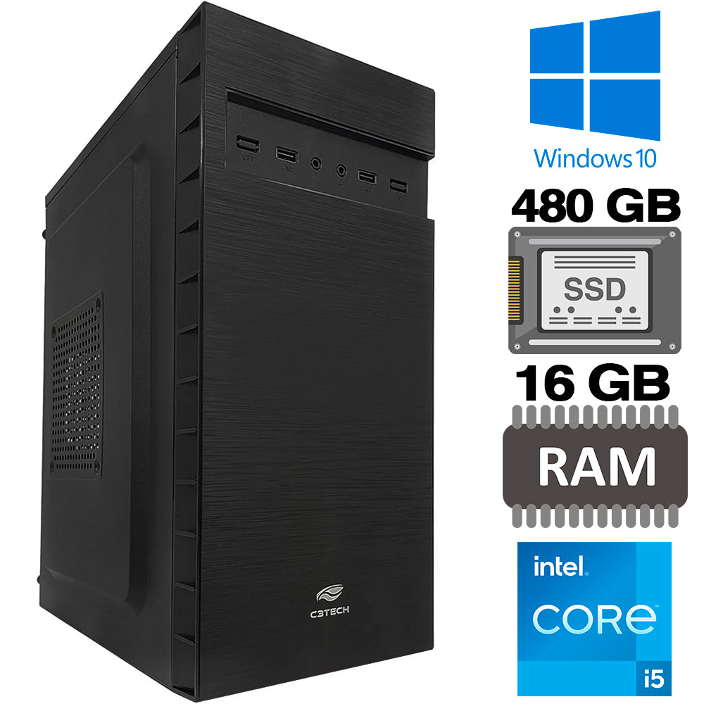 Computador Core i5 7400, RAM 16GB, 480 GB SSD, H110, Windows 10, Com Monitor 19, Teclado e Mouse, MousePad Brinde