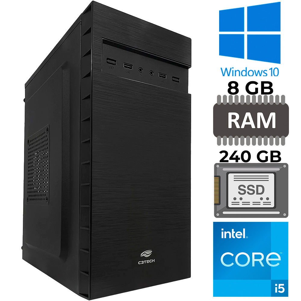 Computador Core i5-2320, Memória RAM 8GB, SSD 240GB, GT-H61 Com Slot M2, Rede Gigabit, MT-32BK, Windows, MousePad Brinde