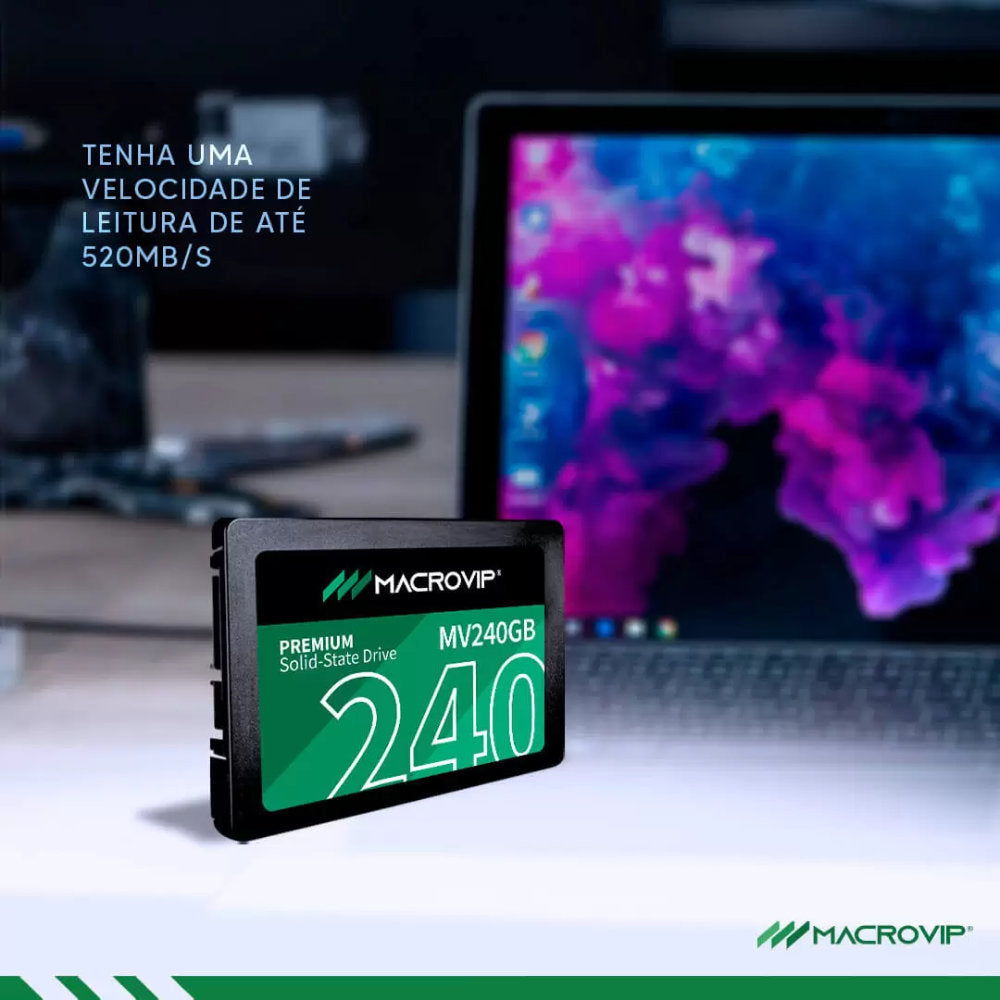 SSD Macrovip Premium 240GB 2,5'' Sata III 6Gb/s Leitura de Até 520Mb/s, Gravação Até 450Mb/s, MV240