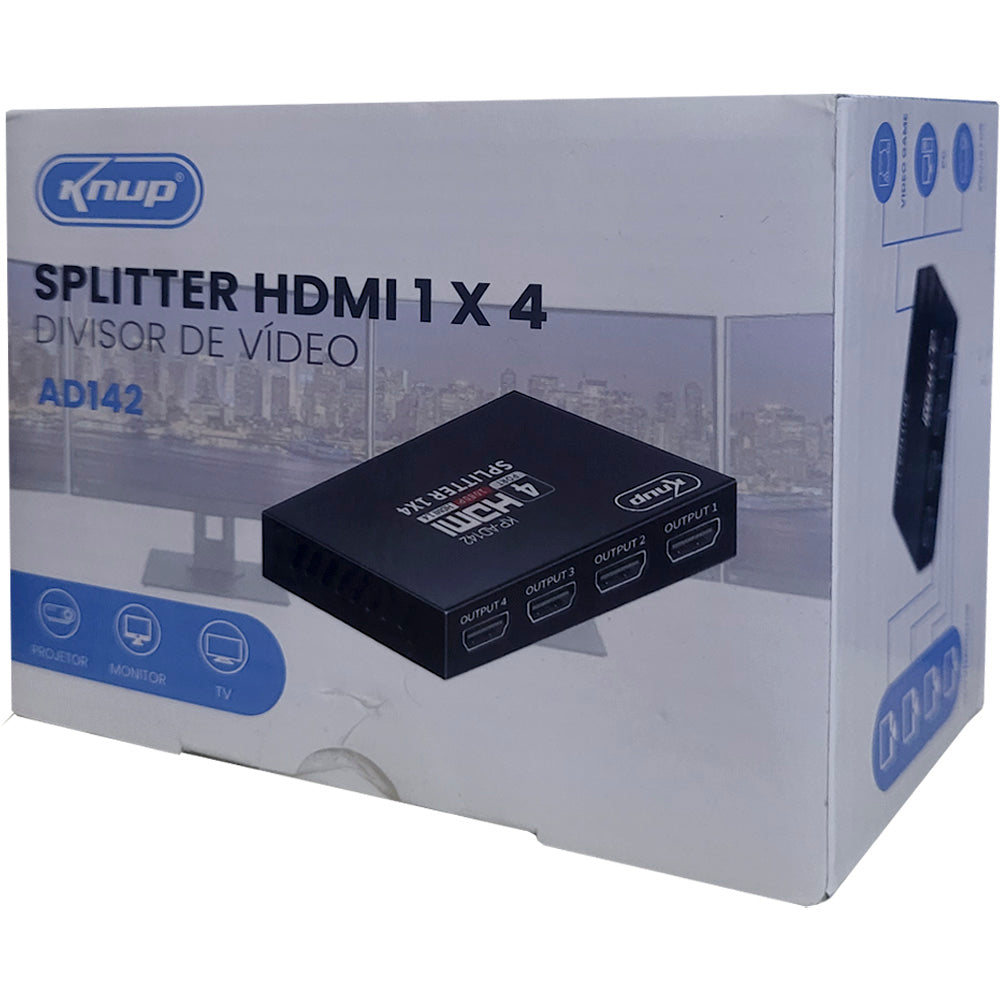 Switch HDMI Splitter Distribuidor Divisor 1 Entrada Para 4 Portas Saída HDMi 3D Full HD 1080P 1.4 - KP-AD142