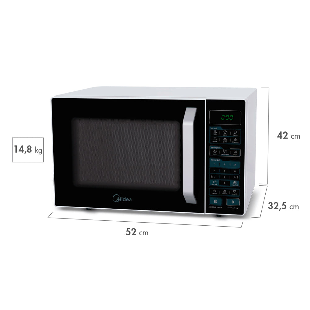 Forno Micro-Ondas 35L Midea MXSA35P2, SmartPlate, 220V, 1000W, Função Eco, Branco/Preto