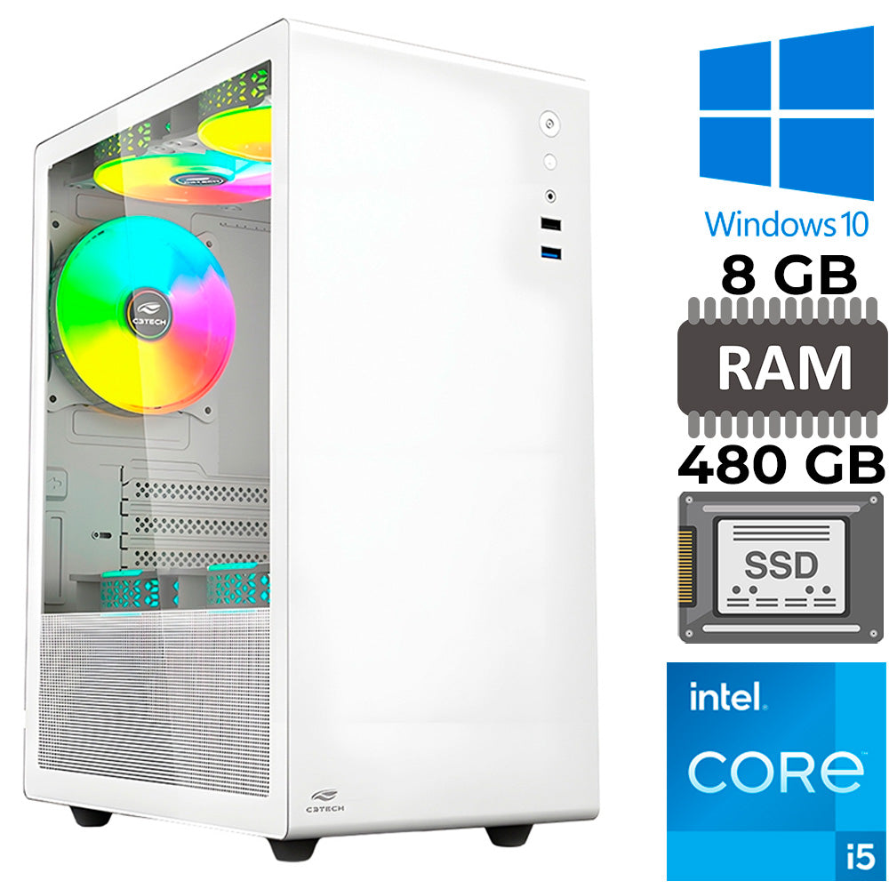 Computador Core I5-7400, GT-H110 Com Slot M2, RAM 8GB, SSD 480GB, Gab MT-G200WH, Placa de Vídeo GT-730, 350W, Windows