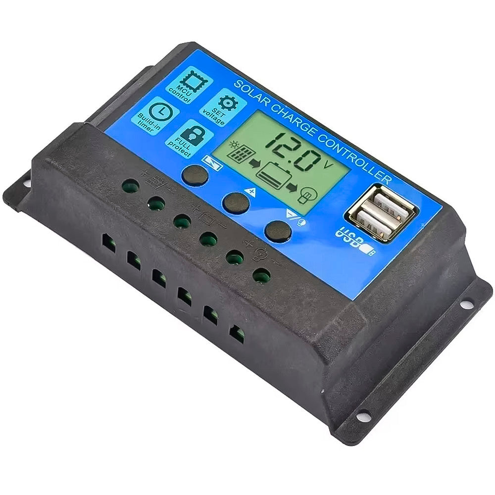 Controlador de Carga Para Painel Solar 30A, Com Duas Entradas USB - Preto
