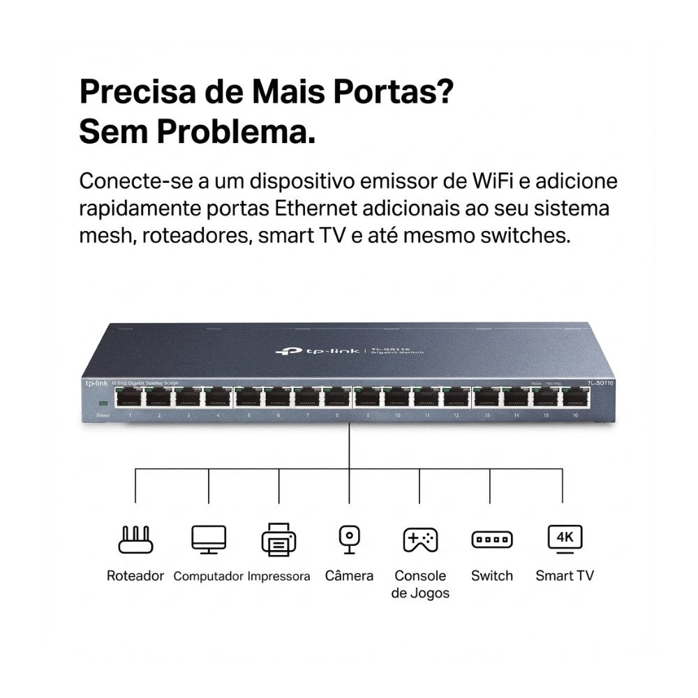 Switch 16 Portas TP-Link TL-SG116 Gigabit 10/100/1000 Auto-MDI/MDIX Aço