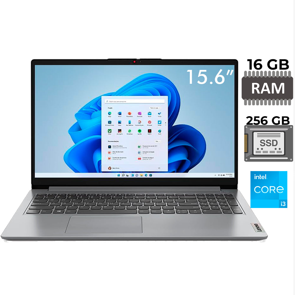 Notebook Lenovo Ultrafino Ideapad 1, Core i3-1215U, 8GB, 256GB SSD, Windows Home, 15.6 Polegadas - 82VY000SBR