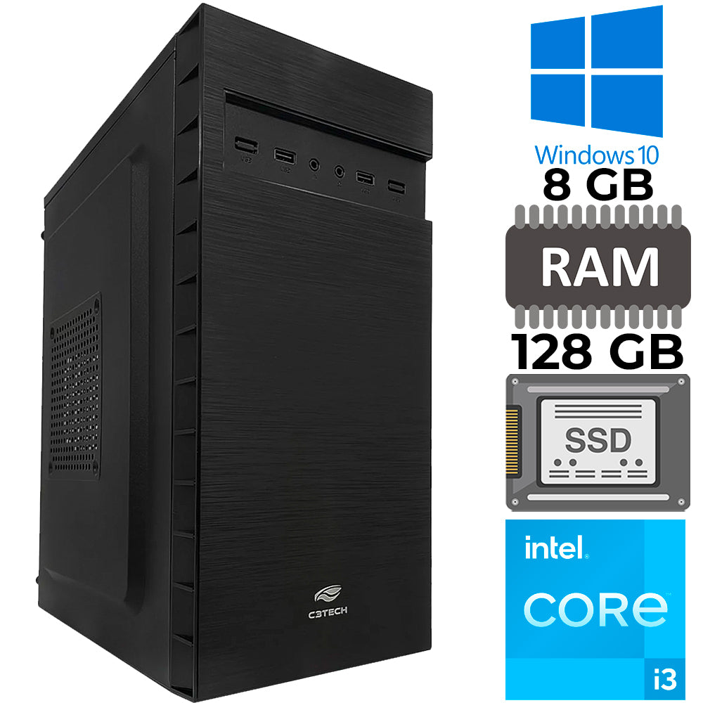 Computador Core i3-2120, SSD 128GB, 8GB RAM, GAB MT 32BK, Windows 10, Mouse Pad Brinde