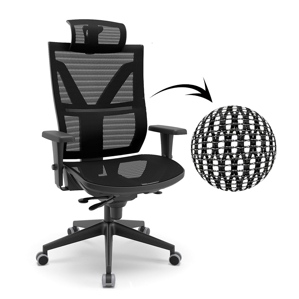 Cadeira Presidente Darix X+ Mecanismo Slider, Base Dir Piramidal, RPU BR3D, Encosto De Cabeça - Rev Phoenix - Plaxmetal