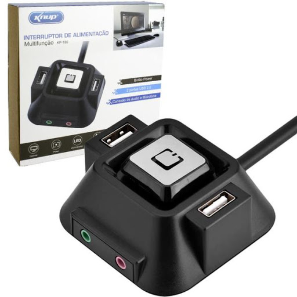 Interruptor De Alimentação Multifunção PC 2 Portas USB 2.0 P2 Knup Kp-T85