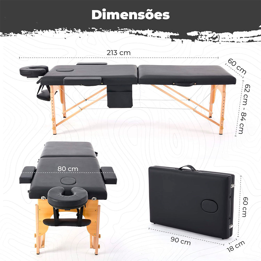 Cama Maca de Massagem Portátil Premium, Divã BKZA - MSG 102 ,Tatuagem, Massoterapia, Quiropraxia, Com Maleta, Preto