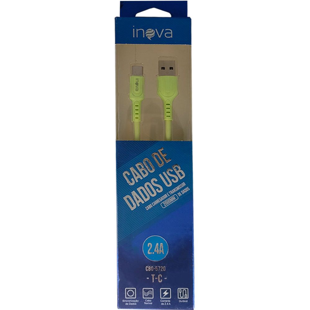 Cabo de Dados USB Carregamento 2.4A Tipo C Verde- CBO-5720
