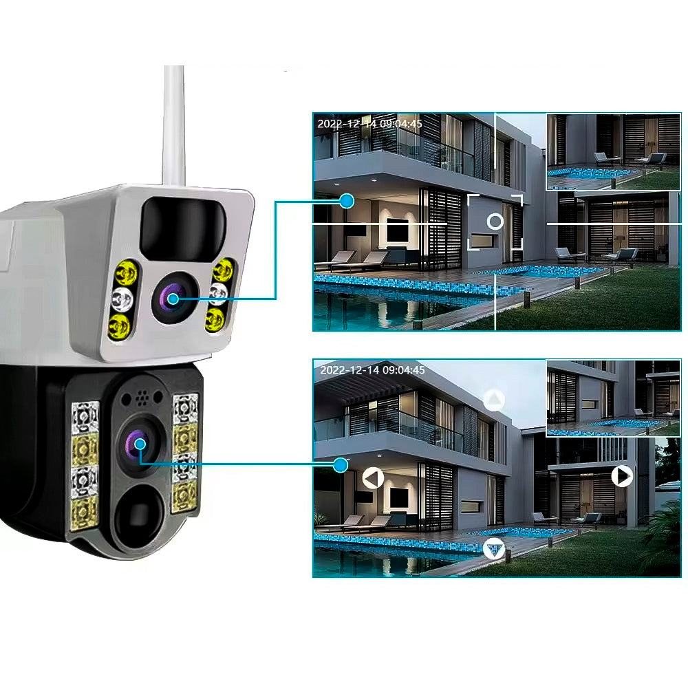 Câmera de Segurança IP Externa Com Paínel Solar, 8MP Full HD, 2.4GHz Wi-Fi, Lente Dupla, Detector de Movimento