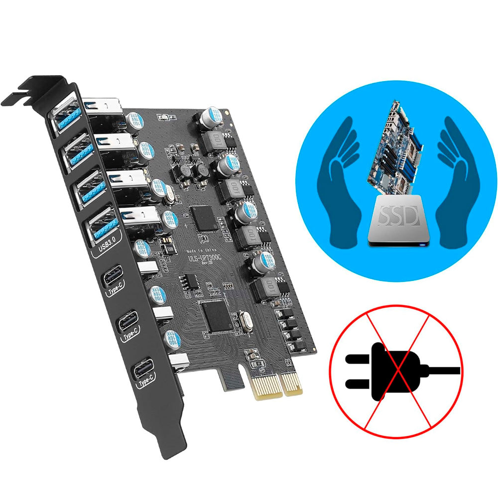Placa PCI-Express Com 7 Portas USB, 3 Portas USB-C e 4 Portas USB 3.0