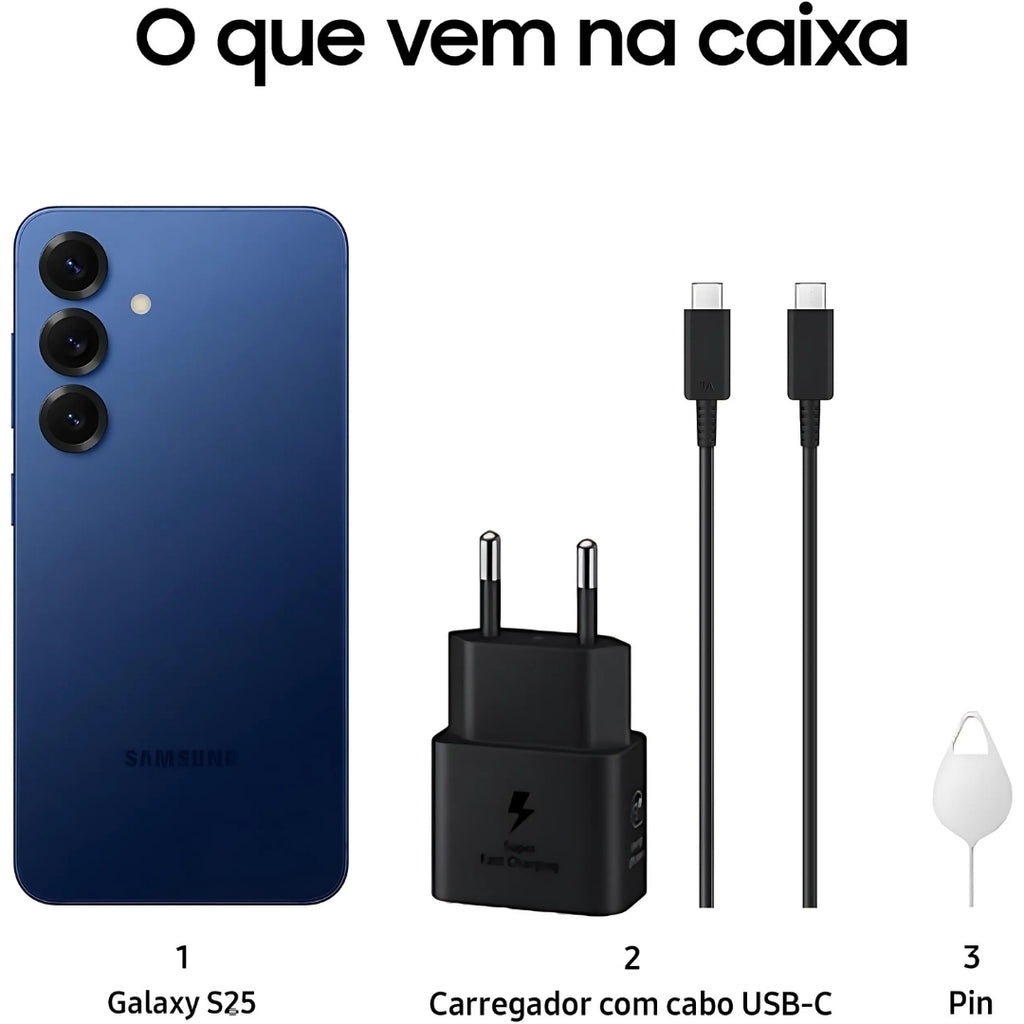 Smartphone Samsung Galaxy S25 5G Azul 256GB, Tela 6.2
