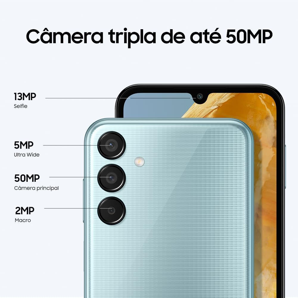 Smartphone Samsung Galaxy M15 5G Cinza 128GB 4GB RAM Tela 6.5" Super AMOLED FHD+ 90Hz Câmera 50MP, SM-M156B/DSN