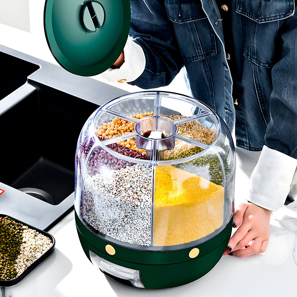Dispenser De Alimentos E Grãos Giratório 360º, Com 6 Divisões - Verde