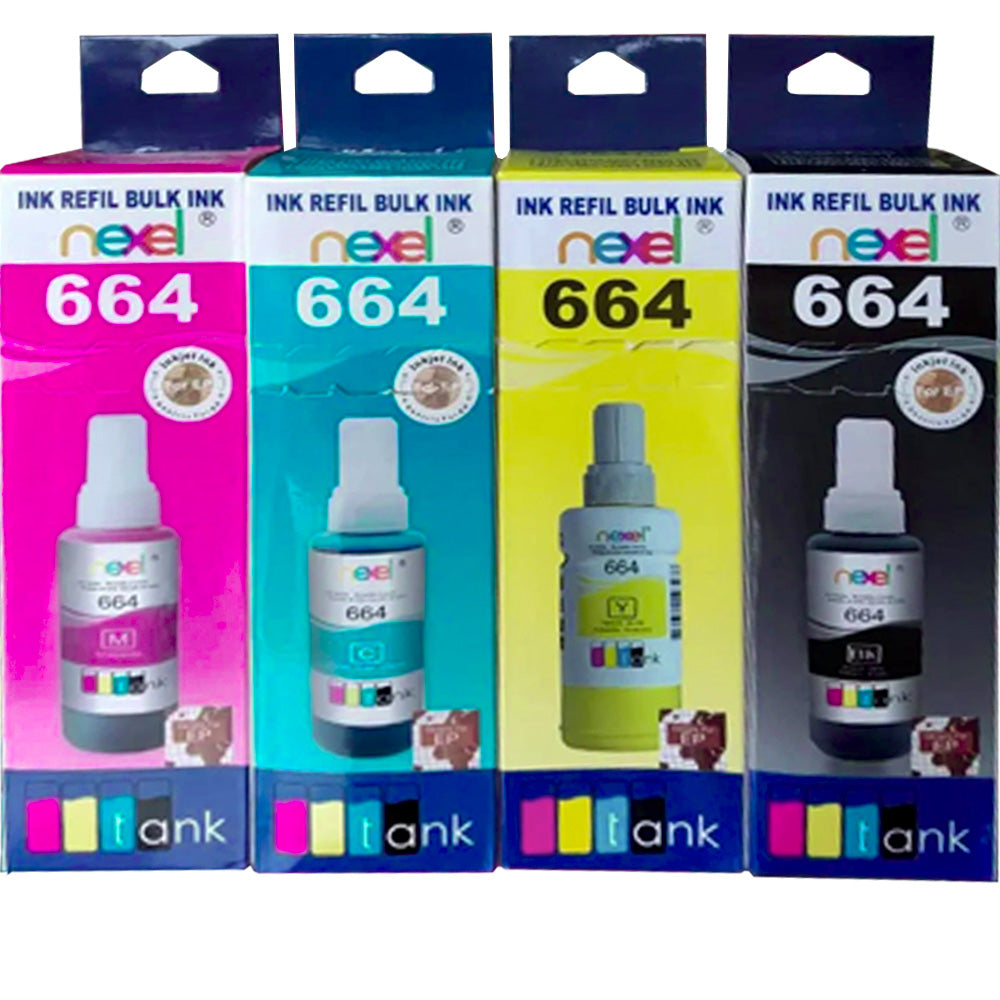 Kit 4 Cores Refil de Tinta Nexel Compatível Epson 664 Preto, Yelow, Magento, Cyan