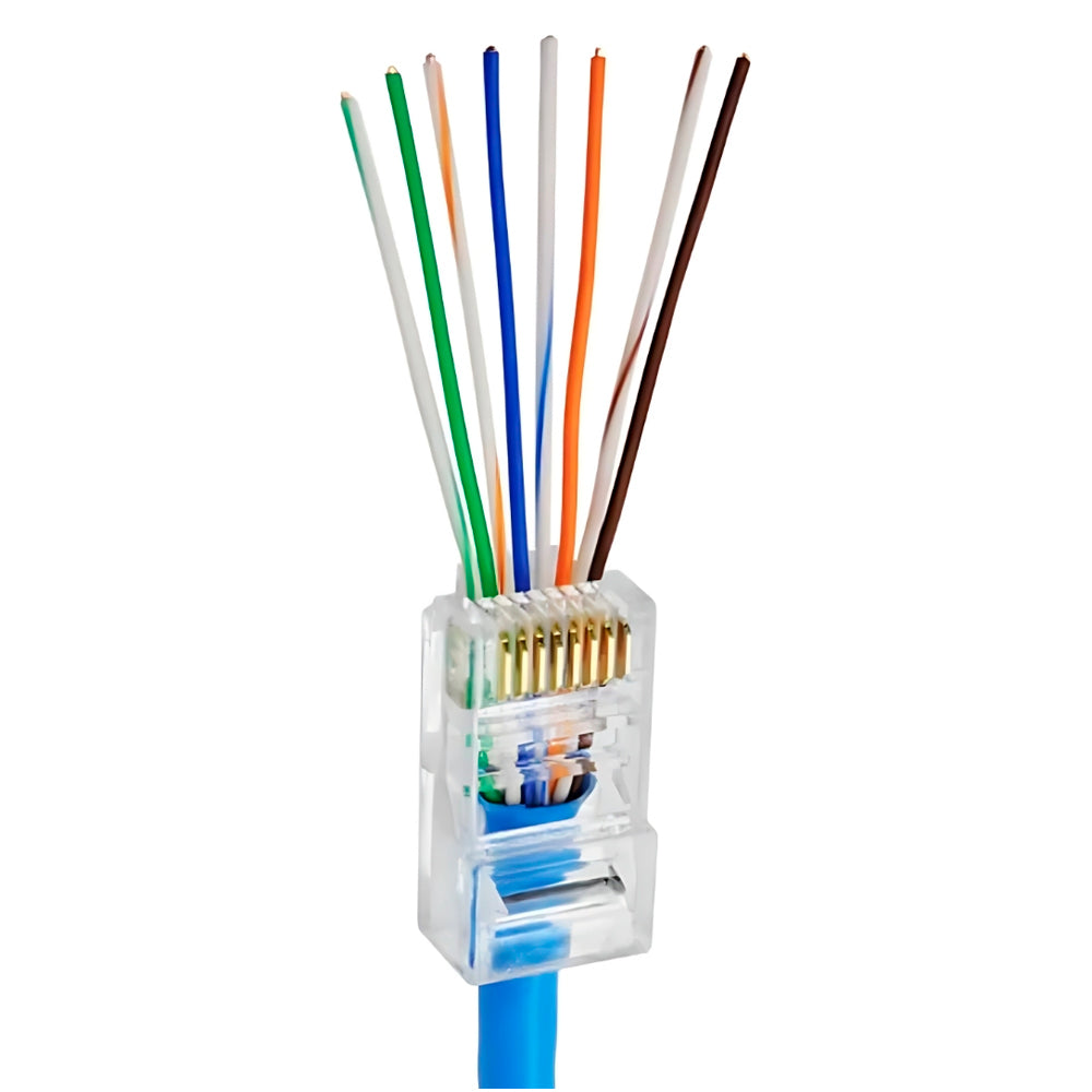 Conector Cristal RJ45 Cat5e/Cat6e EZ Exbom Vazado, CONT-RJ45V1K, 8P8C - Pacote com 100 Unidades