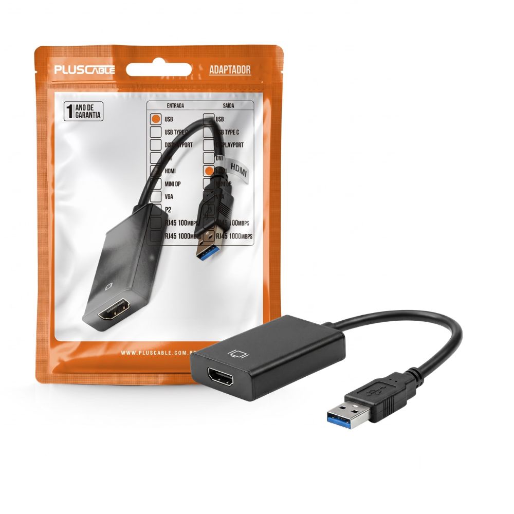 Cabo Adaptador USB 3.0 Para HDMI ADP-USBHDMI10BK PlusCable