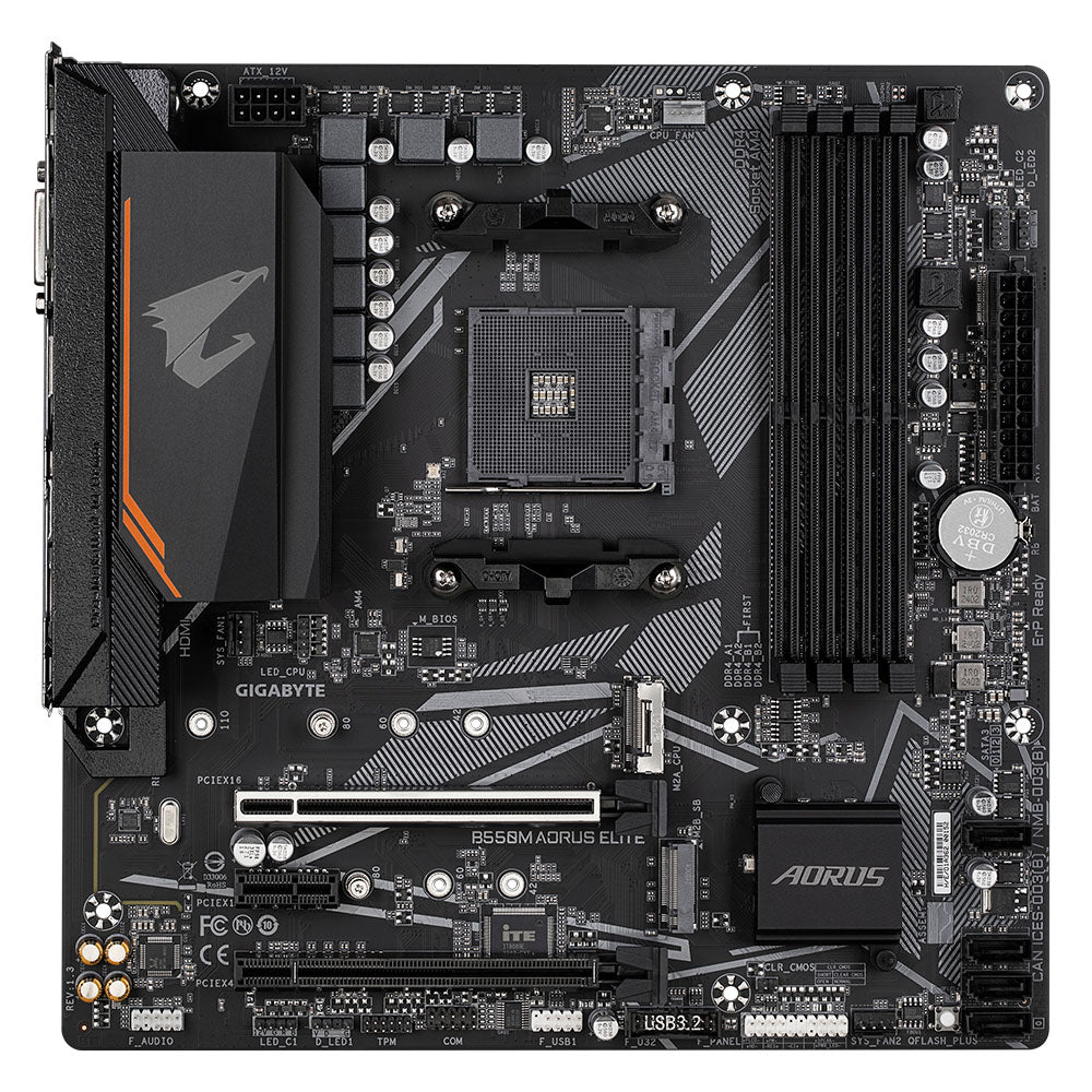 Placa-Mãe Gamer Gigabyte B550M AORUS Elite AM4 AMD B550 Micro-ATX DDR4 Dual M.2 PCIe 4.0 LAN GbE