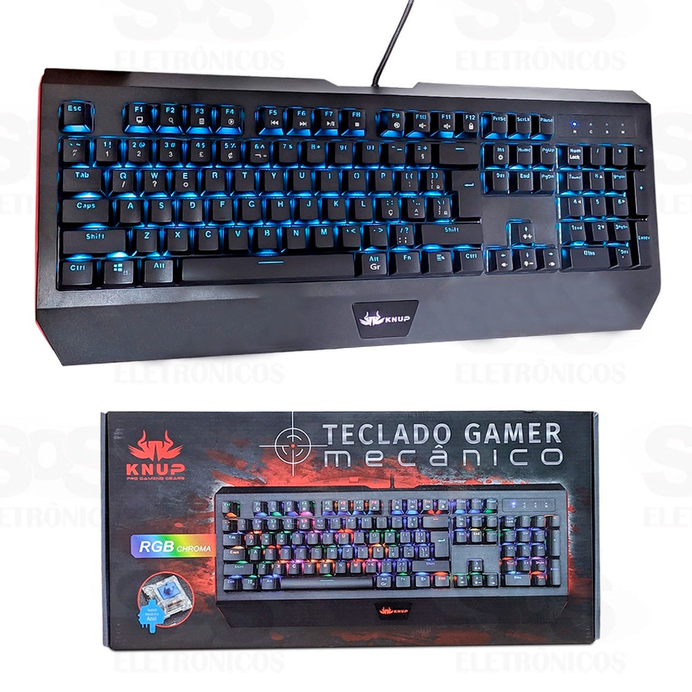 Teclado Gamer Mecânico, Anti-Ghosting, Switch Azul, Com ILuminação LED, KP-TM005, Knup