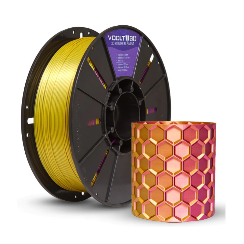 Filamento PLA Duo Color Ametista/Dourado V-Silk High Speed Premium 1 Kg – Impressão 3D Bicolor e Brilhante